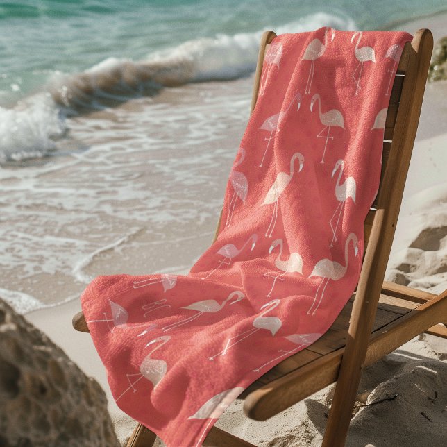 Pink Coral Red Flamingo Pattern Personalized Strandtuch (Von Creator hochgeladen)