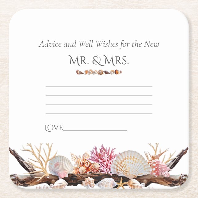 Pink Coral Seashells Pearls Starfish Driftwood Rechteckiger Pappuntersetzer (Vorderseite)