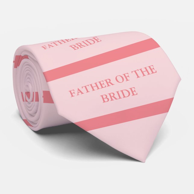 Pink Coral Striped Vater von BRIDE/GROOM Neck Tie Krawatte (Gerollt)