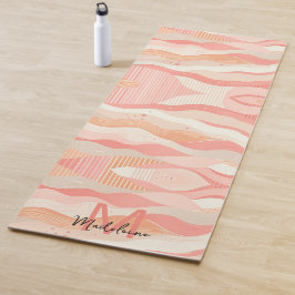 Pink Coral Stripes Waves Muster Name Monogram Yogamatte