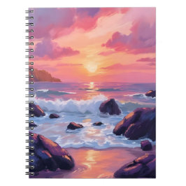 Pink Coral Sunset | Ocean Waves Watercolor Notizblock
