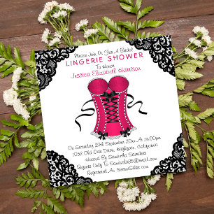 Pink Corset & Black Lace Lingerie Dusche Einladung