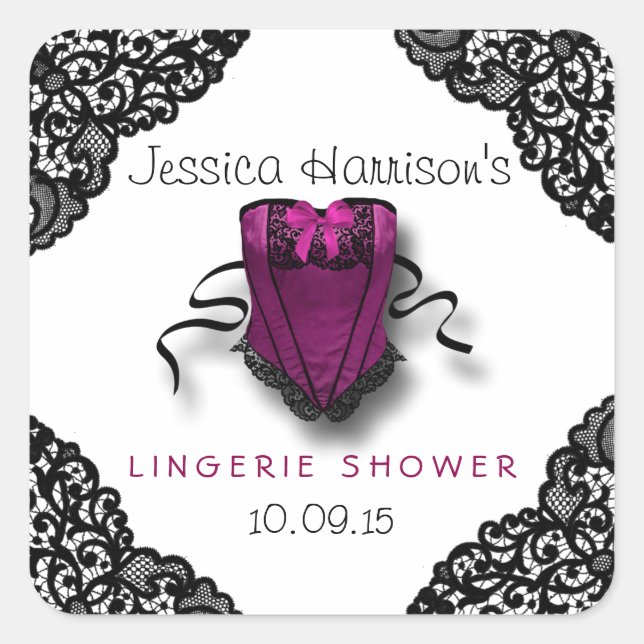 Pink Corset & Black Lace Lingerie Duschkleber Quadratischer Aufkleber (Vorderseite)
