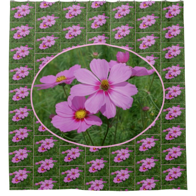 Pink Cosmos Blume Muster Duschvorhang (Vorderseite)