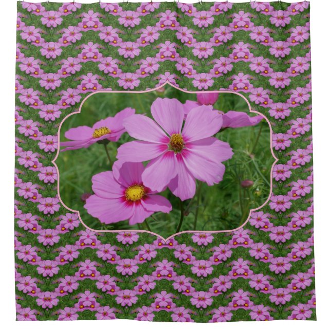 Pink Cosmos Flower Nature Art Pattern Duschvorhang (Vorderseite)