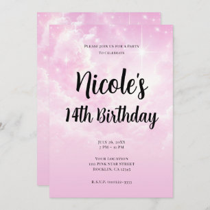 Pink Cotton Candy Clouds Starry Sky Birthday Party Einladung
