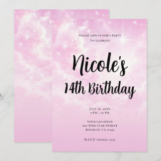 Pink Cotton Candy Clouds Starry Sky Birthday Party Einladung