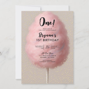 Pink Cotton Candy Gold Confetti 1. Geburtstag Part Einladung