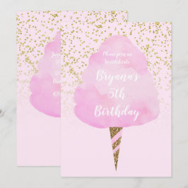 Pink Cotton Candy & Gold Confetti Geburtstagsparty Einladung