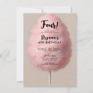 Pink Cotton Candy Gold Confetti Geburtstagsparty Einladung