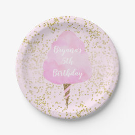 Pink Cotton Candy & Gold Confetti Geburtstagsparty Pappteller