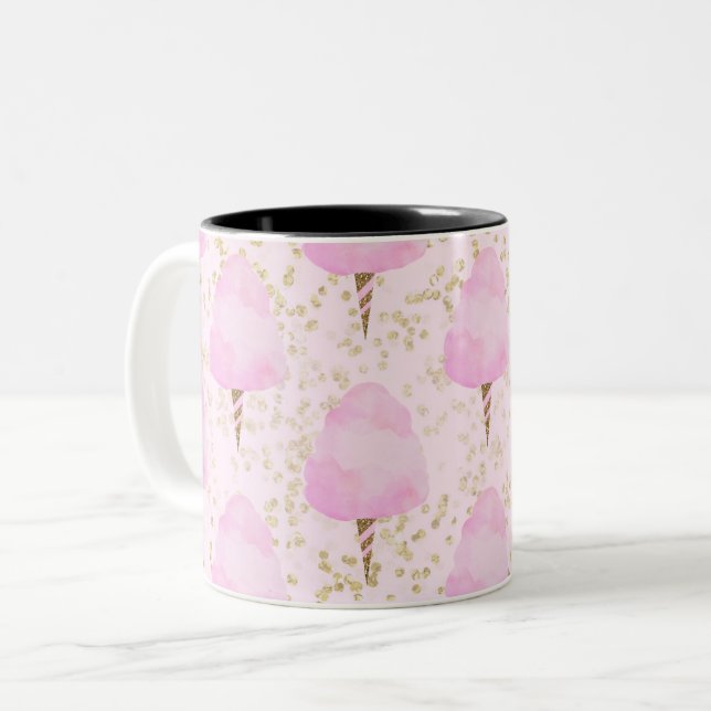 Pink Cotton Candy & Gold Glitzer Niedlich Trendy G Zweifarbige Tasse (Vorderseite Links)