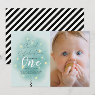 Pink Cotton Candy Sweet Boy 1. Geburtstag Foto Einladung