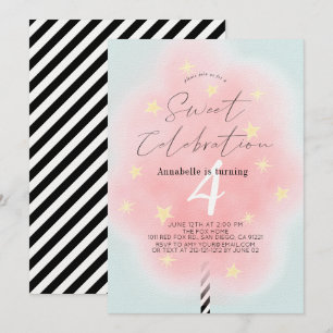 Pink Cotton Candy Sweet Girl Birthday Einladung
