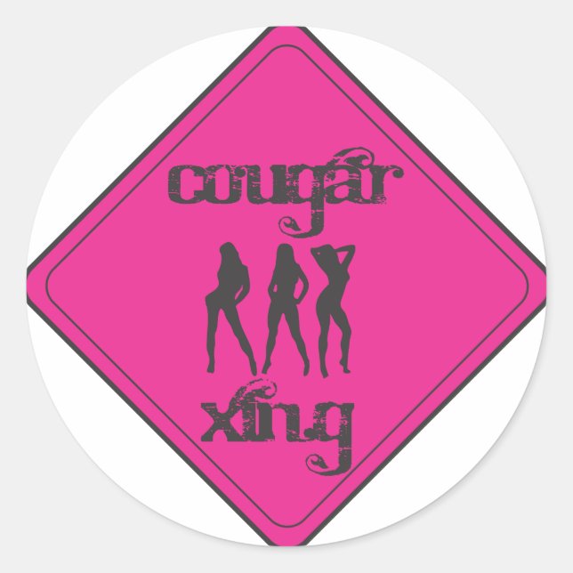 Pink Cougar Crossing 3 Ladys Runder Aufkleber (Vorderseite)