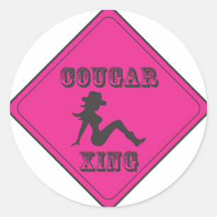 Pink Cougar Crossing Cowgirl Runder Aufkleber