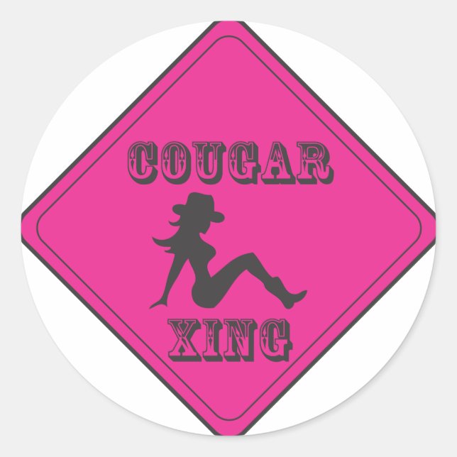 Pink Cougar Crossing Cowgirl Runder Aufkleber (Vorderseite)