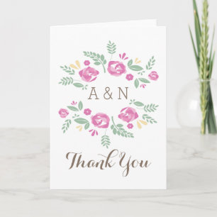 Pink Country Floral Monogram Danke Karte