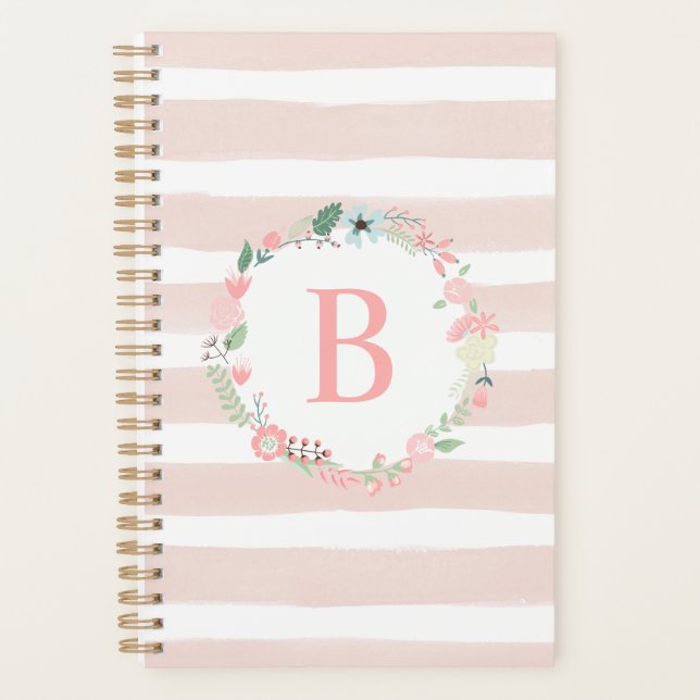 Pink Country Floral Monogram Planer (Vorderseite)