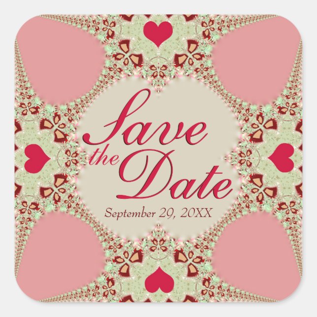 Pink Country Hearts Lace Save the Date Stickers (Vorderseite)