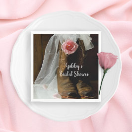 Pink Country Rose und Cowboy Boots Brautparty Serviette
