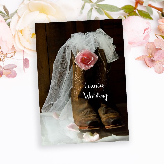 Pink Country Rose und Cowboy Boots Western Hochzei Einladung (Von Creator hochgeladen)
