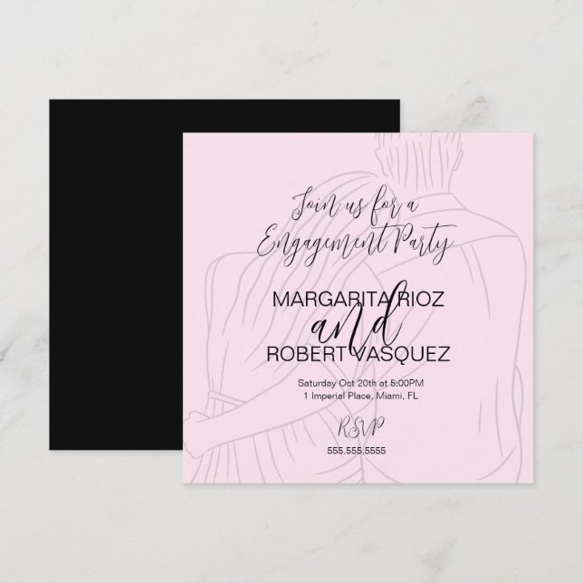 Pink Couple Hugging Script Engagement Party Save The Date (Vorne/Hinten)