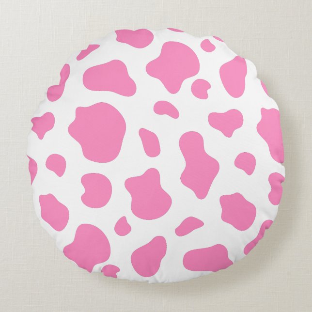 Pink Cow Print Decorative Pillow Rundes Kissen (Vorderseite)