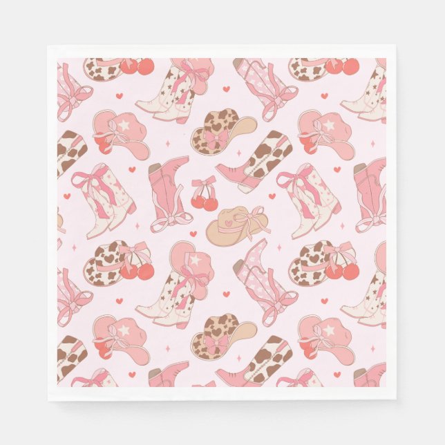 Pink Cowboy Boot Girls Papier Napkin Serviette (Vorderseite)
