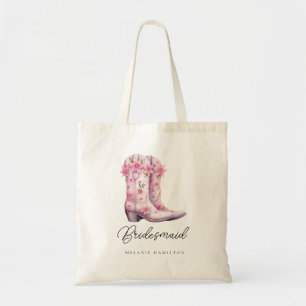 Pink Cowboy Boots Aquarell Blumenmädchen Tragetasche