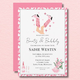 Pink Cowboy Boots & Bubbly Brautparty Dusche Einladung