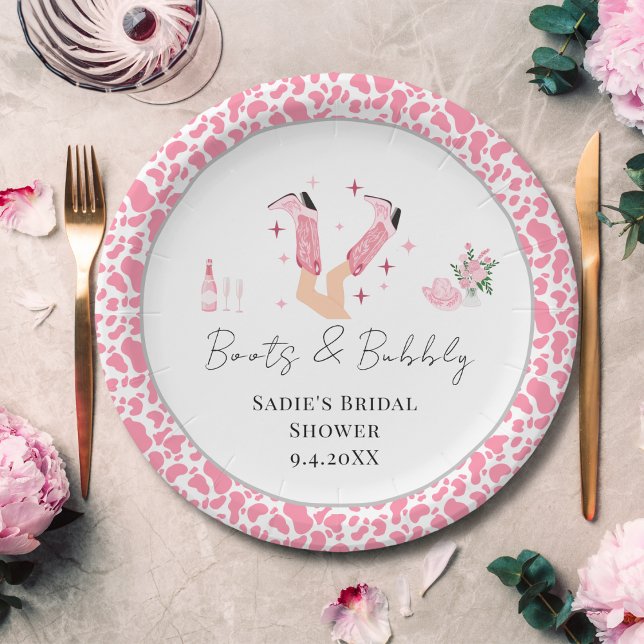 Pink Cowboy Boots & Bubbly Brautparty Pappteller (Von Creator hochgeladen)