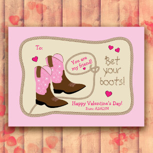 Pink Cowboy Boots Klassenzimmer Valentinstag Mitteilungskarte