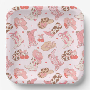 Pink Cowboy Boots Papierplatte Pappteller