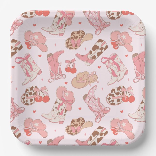 Pink Cowboy Boots Papierplatte Pappteller (Vorderseite)