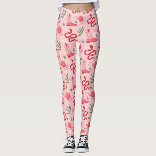 Pink Cowboy und Schlangen Muster Leggings (Vorderseite)