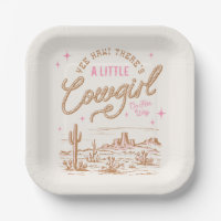 Pink Cowgirl Babydusche Papier Teller