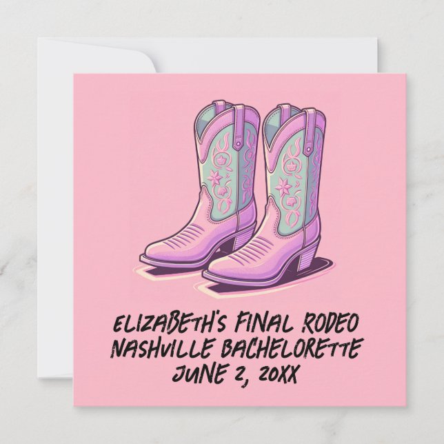Pink Cowgirl Bachelorette Coquette Boots Einladung (Vorderseite)