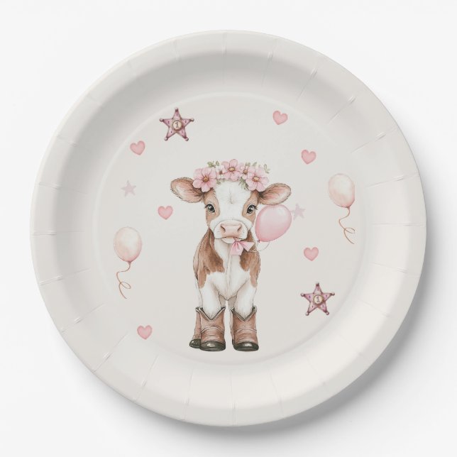 Pink Cowgirl Birthday | Farm Theme 1st  Pappteller (Vorderseite)