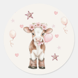 Pink Cowgirl Birthday | Farm Theme 1st  Runder Aufkleber
