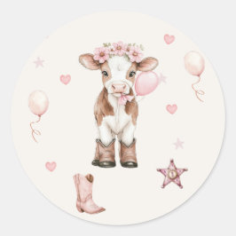 Pink Cowgirl Birthday | Farm Theme 1st  Runder Aufkleber