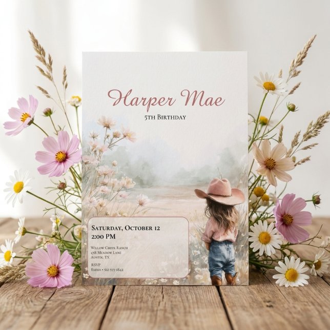 Pink Cowgirl Birthday Invitation | Farm Theme Save The Date (Pink Cowgirl Birthday Invitation )