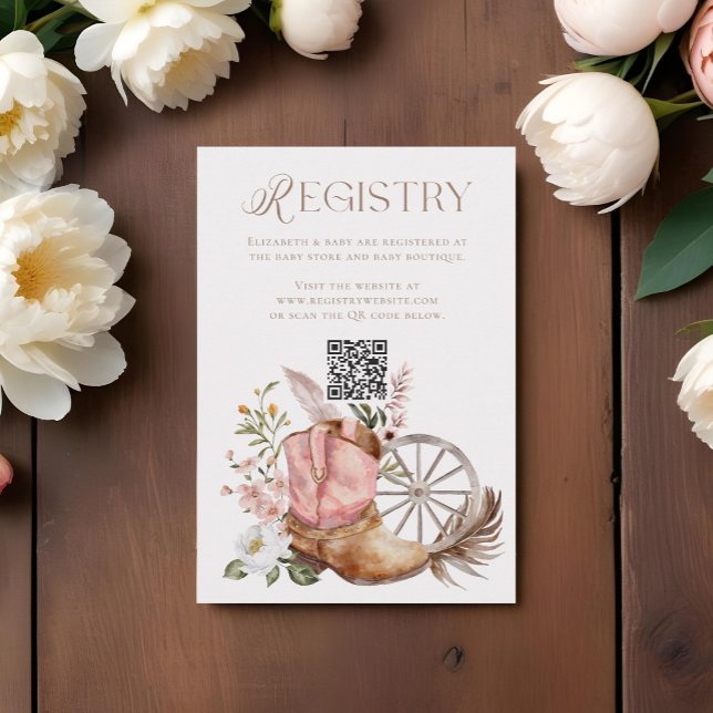 Pink Cowgirl Boot QR Code Registry Baby Shooter Begleitkarte (Pink Cowgirl Boot QR Code Registry Baby Shower Enclosure Card)