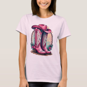 Pink Cowgirl Boots & Hat Graphic T-Shirt