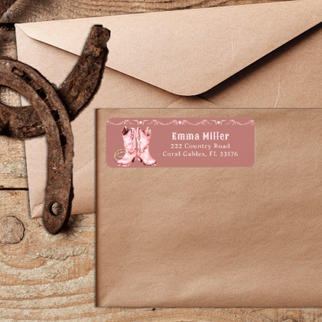 Pink Cowgirl Boots Western Baby Dusche Rückfahrt (return address label)
