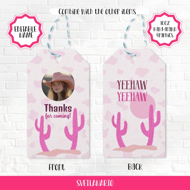 Pink Cowgirl Country Coquette Western Gift Tag Geschenkanhänger (Both sides designed)