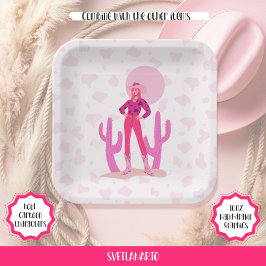 Pink Cowgirl Country Coquette Western Paper Plate Pappteller
