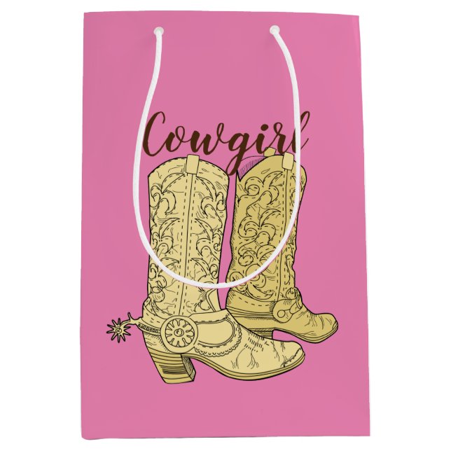 Pink Cowgirl Cowboy Boots Mittlere Geschenktüte (Vorderseite)