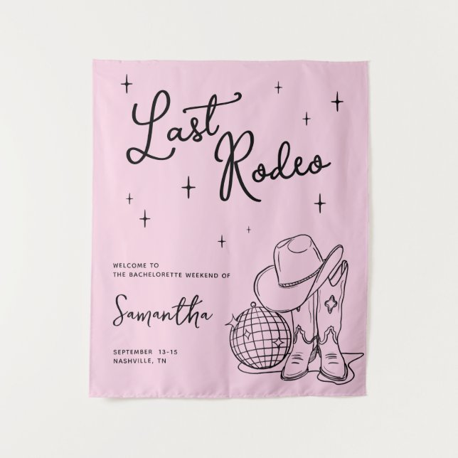Pink Cowgirl Disco Last Rodeo Bachelorette Party Wandteppich (Vorderseite)