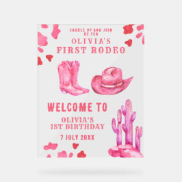 Pink Cowgirl First Birthday Party Acrylschild